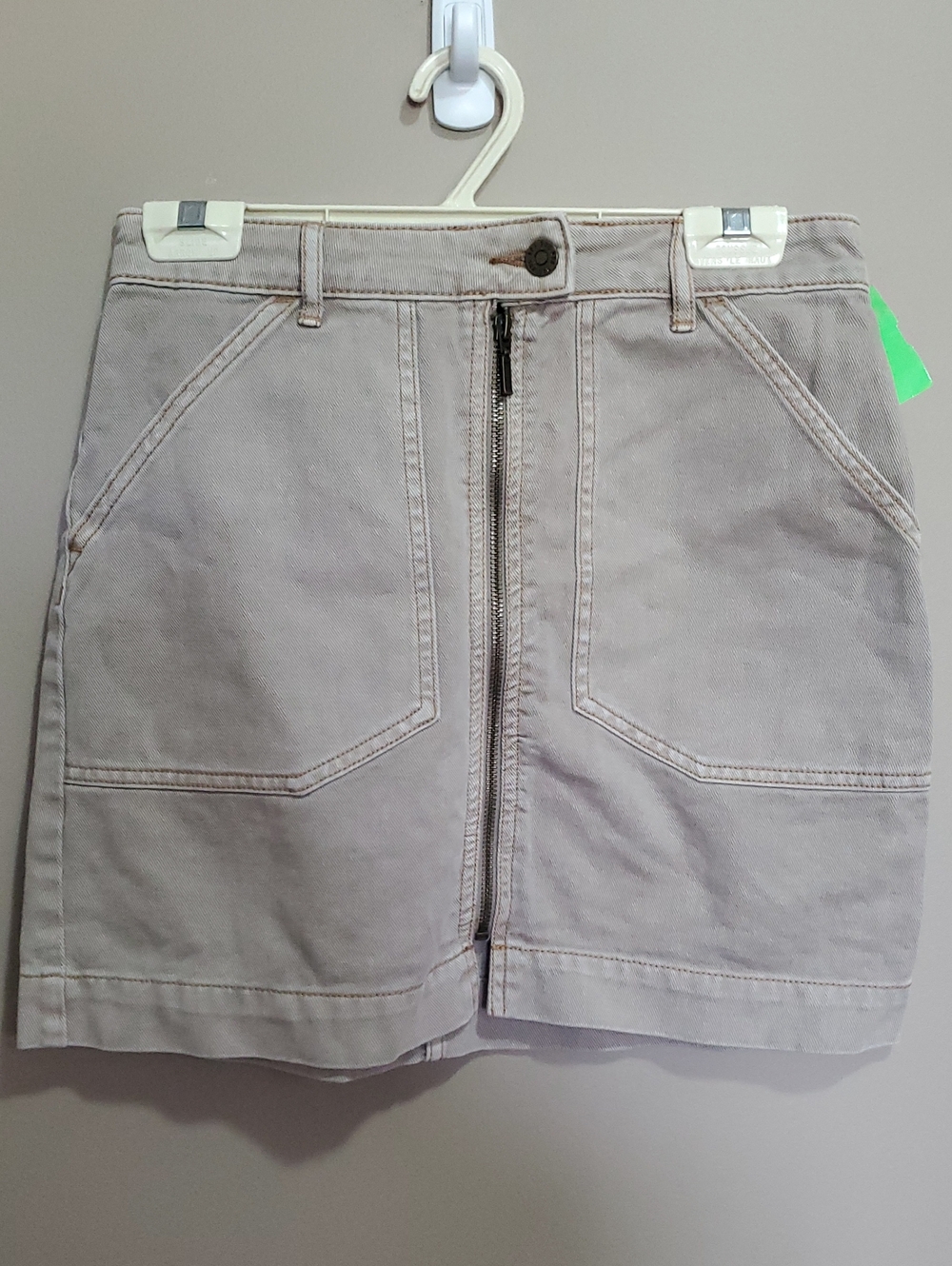 Women's Front-Zip Utility Mini Skirt - Light Taupe Size Medium